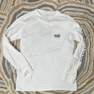 Vineyard Vines White Long Sleeve Shirt with Colorful Pocket Logo